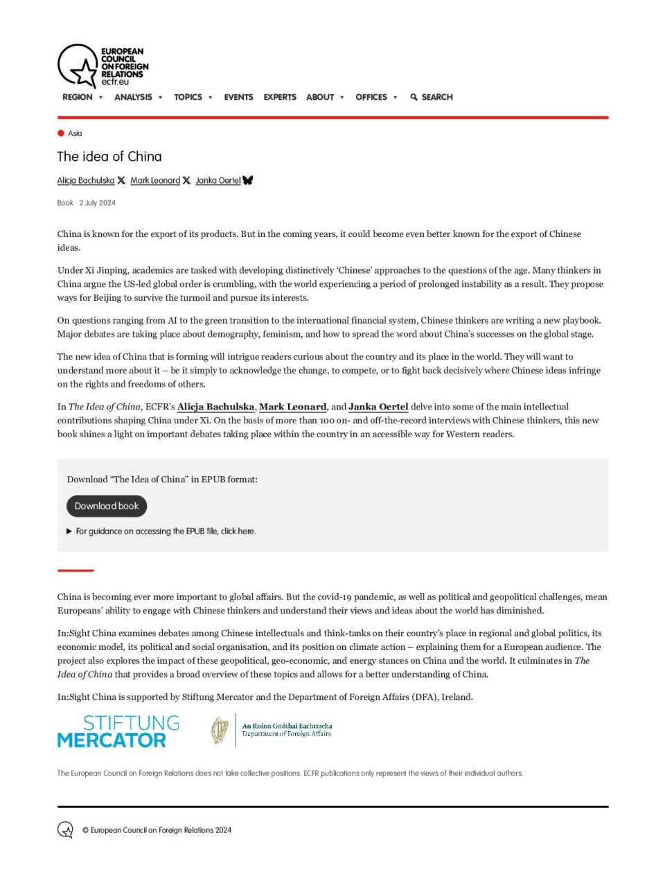 The idea of China. Chinese Thinkers on Power Progress and People